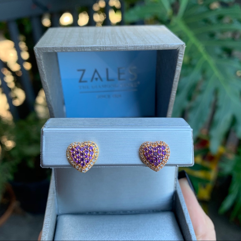 Zales Amethyst And White Topaz Heart Stud Earrings 175$